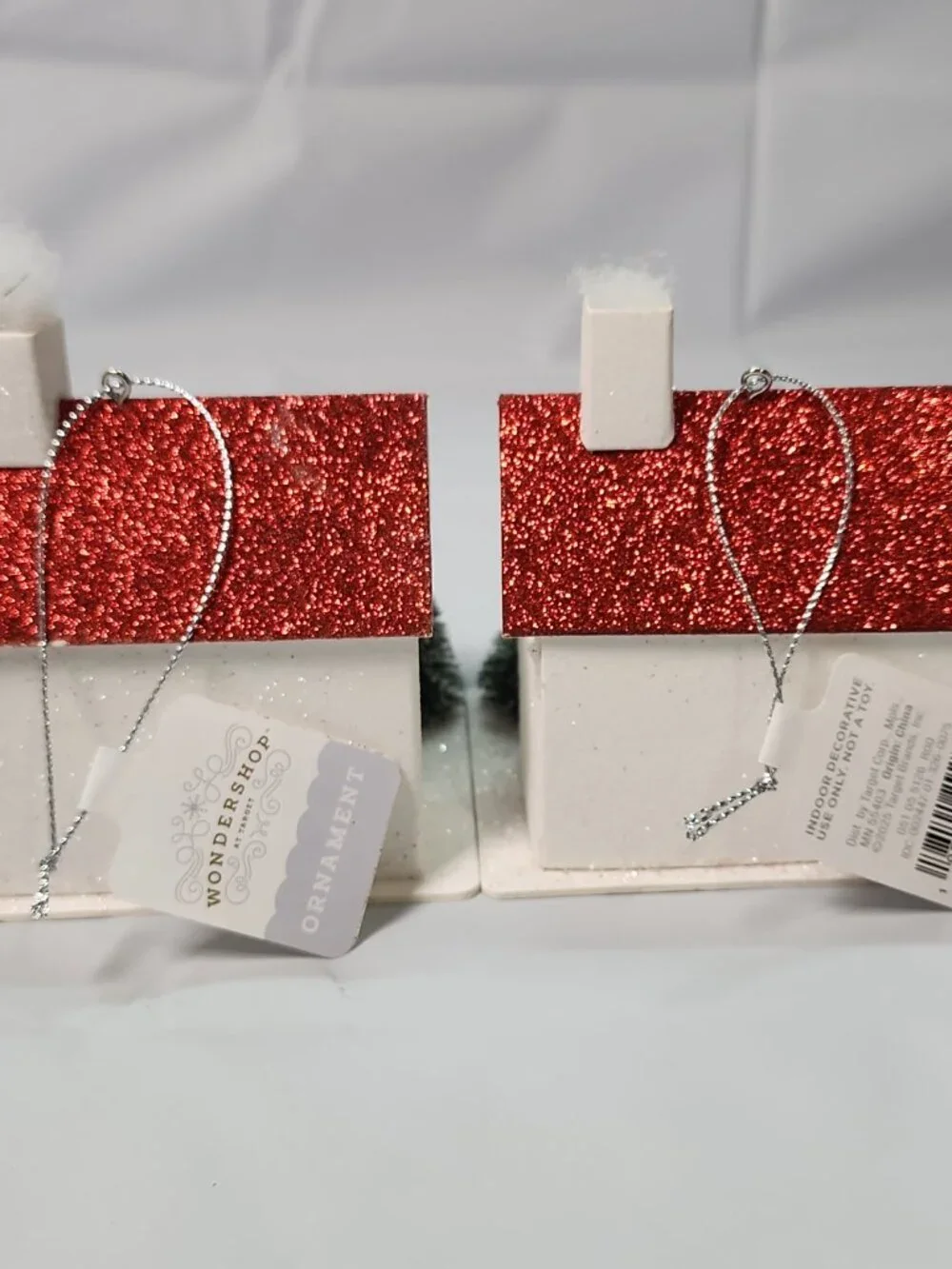 Target Wondershop 2 Red White Glitter Paper Putz Style House Christmas Ornaments